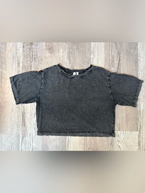 Z by Zella Vintage Wash Boxy Crop Tee - Faded Charcoal Black GUC Size S